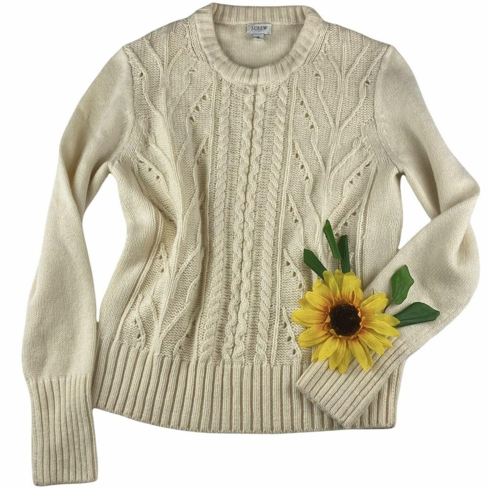 J Crew Pullover Cable-Knit Sweater Crew Neck Wool